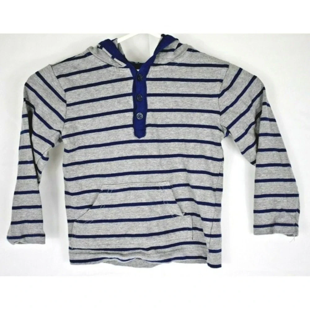 GYMBOREE kids HOODIE grey/navy striped front pocket lightweight toddler - SIZE 5